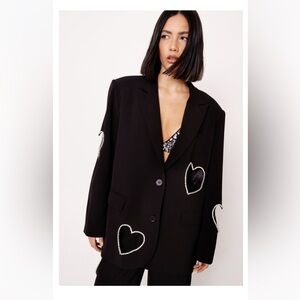 NWT Nasty Gal Premium Cut Out Embelished Heart Blazer